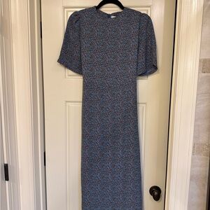 Women’s Blue and Orange Floral Patterned Dress